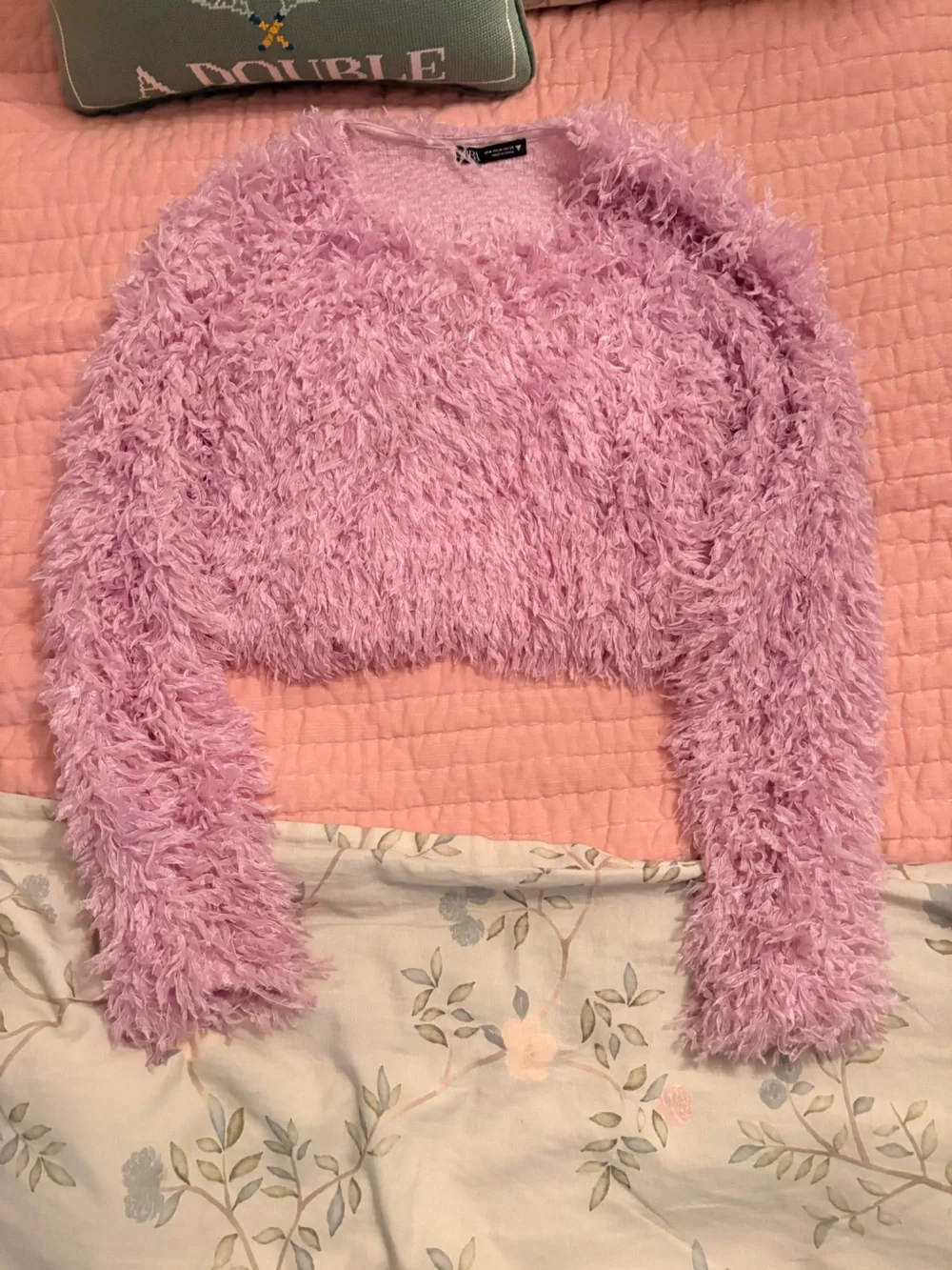 Zara Feather Effect Purple Long Sleeve Sweater Top - Picture 3 of 4